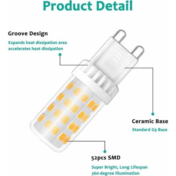 G9 5W LED-lampor, Motsvarande 40W 50W halogenlampa, 450LM, neutralvit 4000K, AC 220V, Standard G9-sockel, Energibesparande, för takbelysning, Kök