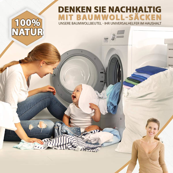 2-pakning 50x70cm 100% bomullsvaskeposer - Ekstra store, slitesterke vaskeposer - Reisevaskesamler Gjenbrukbar vaskeriboks Oppbevaringspose for klær Na