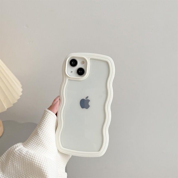 Gjennomsiktig søt krøllete enkelt bølget deksel, støtfanger i estetisk design, myk TPU for iPhone 14 Pro Max-Hvit