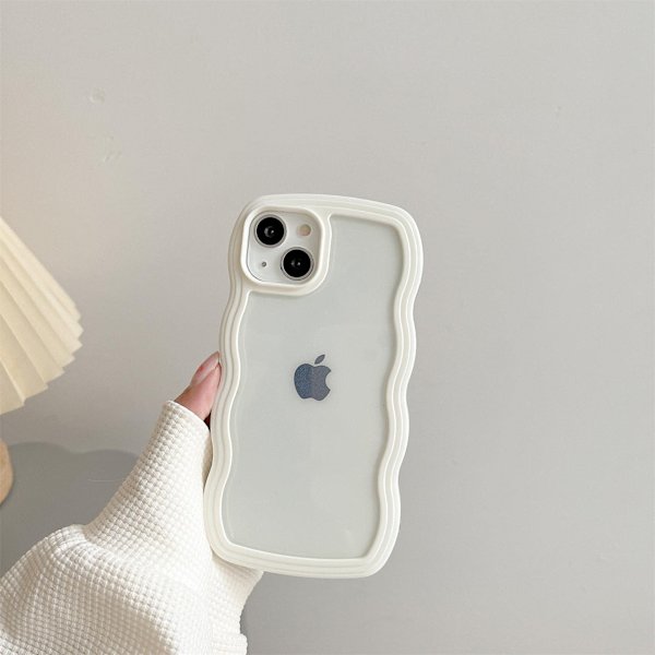 Transparent söt lockig enkel vågig väska, estetisk design stötfångare, mjuk TPU för iPhone 14 Pro Max-Vit