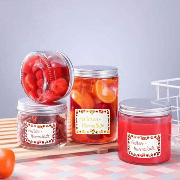 1 rulle/250 stk. krukkeetiketter, fødevare-fryseetiketter selvklæbende marmeladeglasetiketter 5 x 3 cm etiket