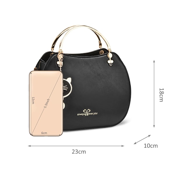Dammode Handväska Liten Crossbody Väska Flickor Dam Rund Axelväska PU Läder Crossbody Väska Söt Handväska Plånbok med Katt Hänge (Svart)