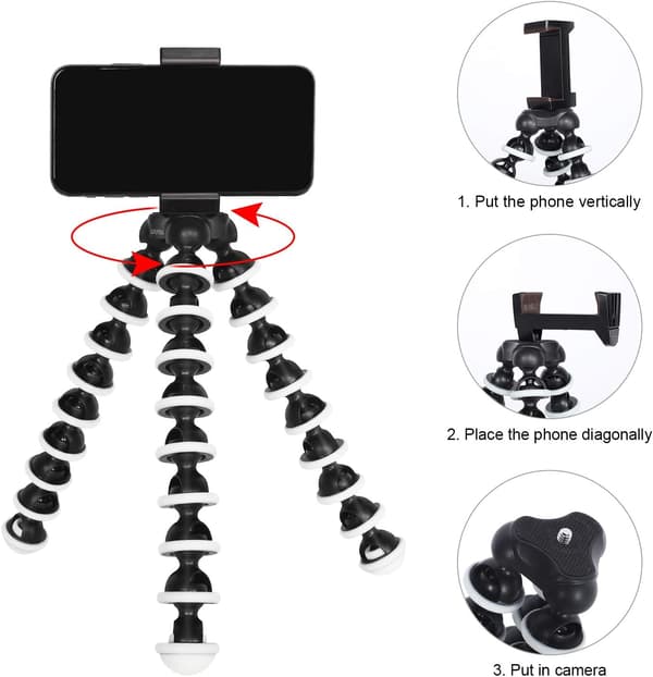 Universal Smartphone Stativ - Gorillapod med Telefonholder, Mini Bærbar Fleksibel Stativ, Kamera Stativ til iPhone og Android Enhed, Vejer Kun 1