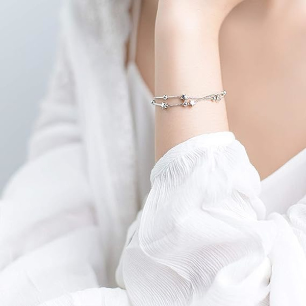 Silverarmband för kvinnor Smycken, S925 Sterling Silver Armband Stjärnvän Armband Söta Armband för dotter, Present till mamma, Mors dag G