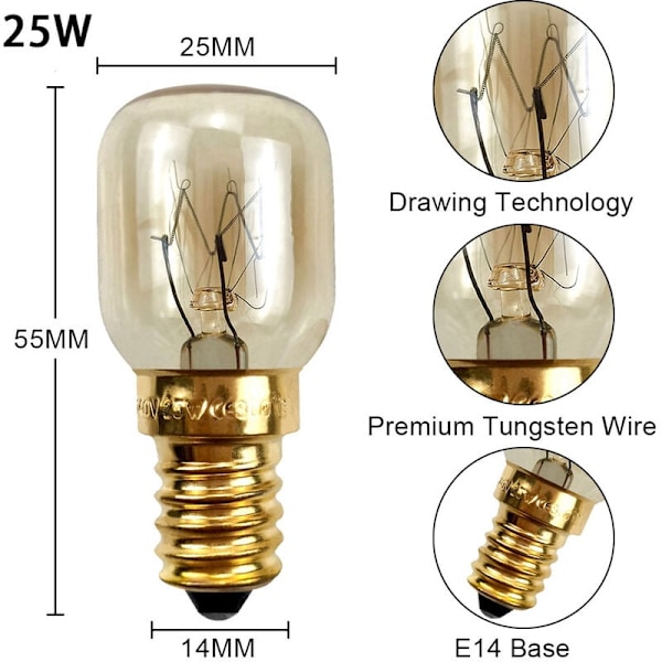 10-pack E14 25W ugnslampor, varmvit glödlampa, 360° spridningsvinkel