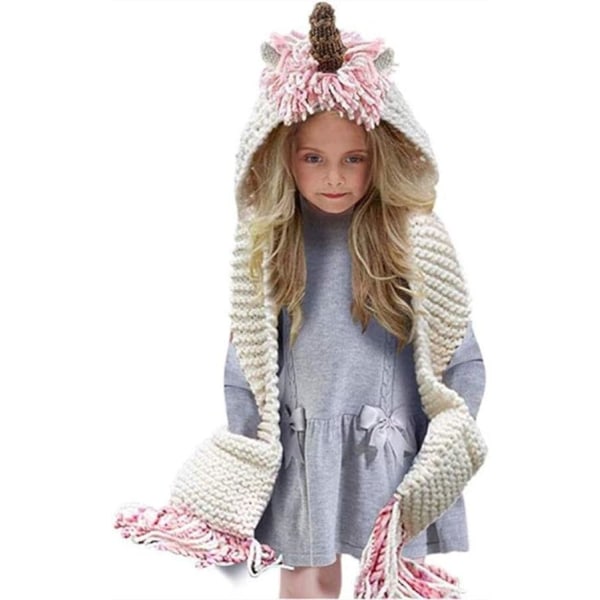 Lasten talvi yksisarvinen hattu neulottu kuulosuojaimet taskuhupullinen huivi Korvahattu Pipo Cosplay valokuvaus