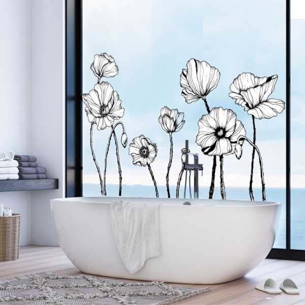 Svart Vallmoblomma Väggdekaler, Blommiga Väggdekaler, Väggdekor för Sovrum, Vardagsrum, TV-Bakgrund, Heminredning (30x90cmx2ST)