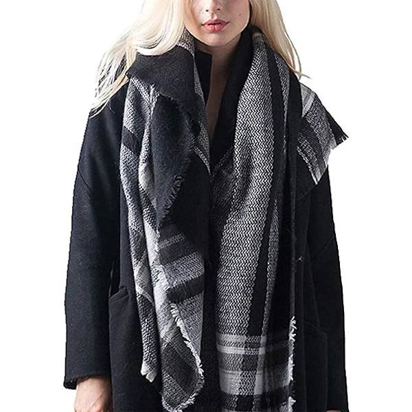 (Nior) Uld Stor Tartan Tørklæde Kvinder Cashmere Sjal Tørklæde Varm Efterår Vinter Stole Wraps Klassisk Elegant Komfortabel, Efterår/Vinter Sjal