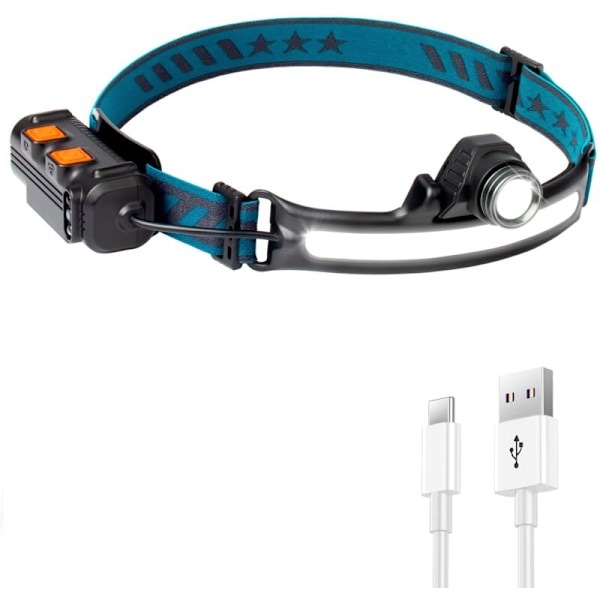 Uppladdningsbar LED Pannlampa, 2000mAh 500 Lumen 270° Belysning 6 Lägen USB-C IPX4 Vattentät COB XPG