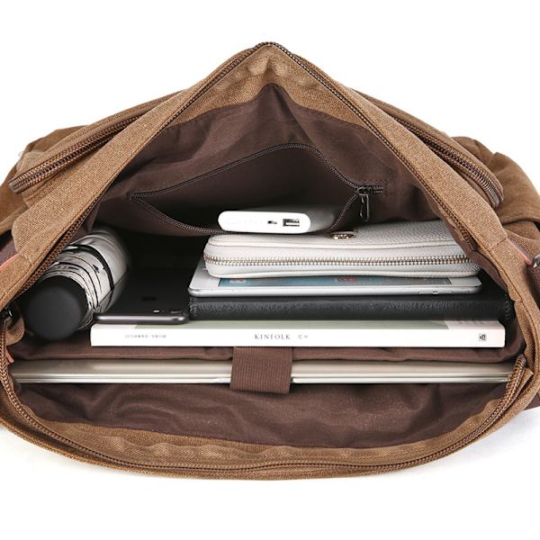 Lærredstaske, herretaske, crossbody-taske, praktisk forretningscomputer-taske, stor størrelse kan rumme 17-tommer computer