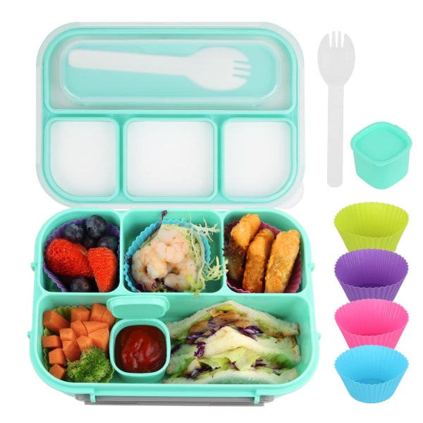 Bento Lunch Box Vuxen Lunch Box, Barnens Lunch Box, Vuxen/Barn/Student Lunch Box, 1300ML-4 Fack Bento Lunch Box (Grön)