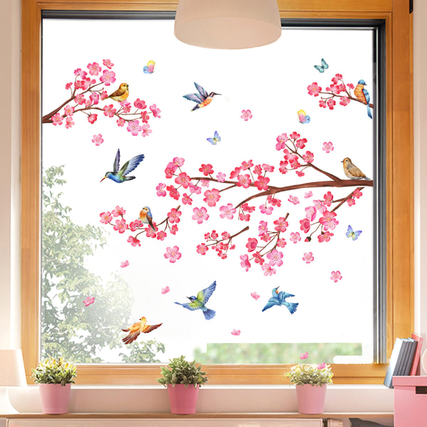 Rosa Flower Decal, Birds on Branch Tree Wall Decal Sticker, Butterfly Birds Window Decoration Stickers, DIY Floral Wall Decal for Kids/Baby Room Spr