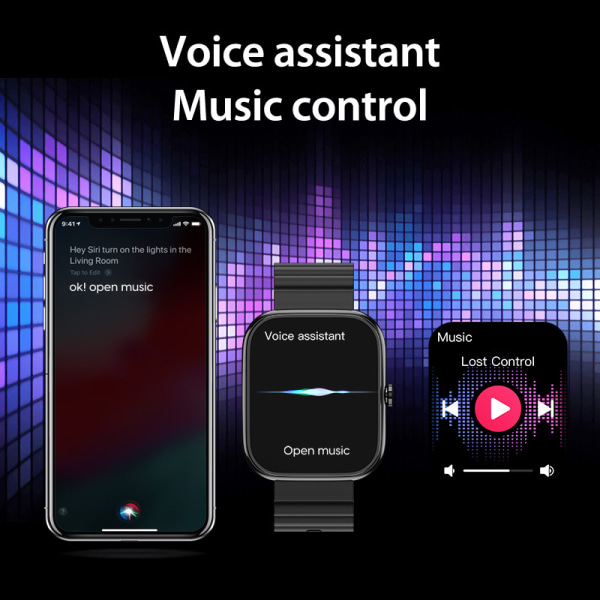 Smart Watch Bluetooth-opkald Fitness Tracker Pulsmåler Fuld Touch Musik Sport Smartwatch til mænd kvinder IOS Android(sort)