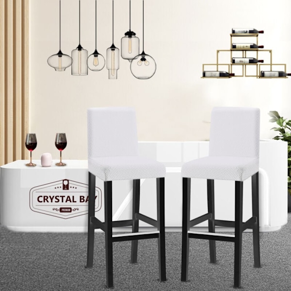 4 st stolsöverdrag med hög rygg, rutig jacquard, hudfärgad - vit, stretchigt stolsöverdrag i ett stycke, modernt och hållbart, lämpligt för hem, hotell och restaurang