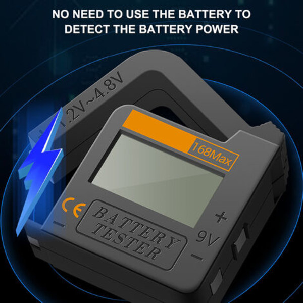 Universal digital batteritester for alle C, AA, AAA, D, N, 9V 6F22 og 1,5V batterier for elektrisk utstyr (krever ikke batteri for drift)