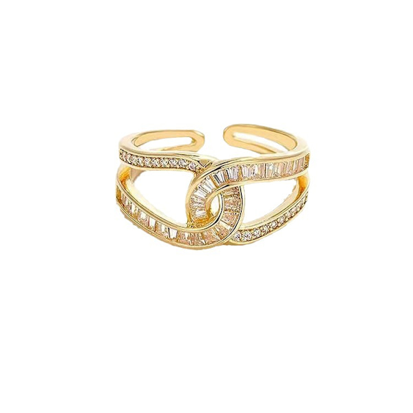 Dobbelt C spænde damering kobber platinbelagt zircon smykker ring (2 stk.)