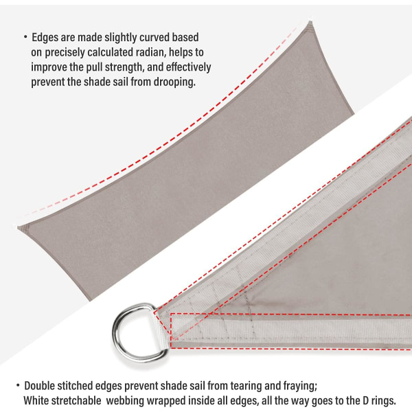 Trekantet skygge sejl, 5x5x7.1m, vandtæt, anti-ultraviolet, lysegrå