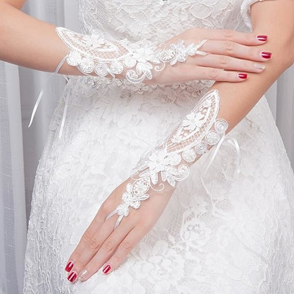 Bryllup Handsker Blonde Kvinder Pige Handske Brudepige Fingerløs Hæklet Gotisk Elegant Halv Finger Blomster Brude Handsker Aften Fest Banket Teater Pro