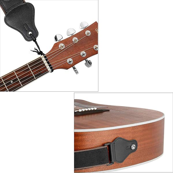 Svart - Gitarrrem, längd 95~158cm, gitarrrem Bomullsläderrem med bandhållare, för bas, el- och akustisk gitarr