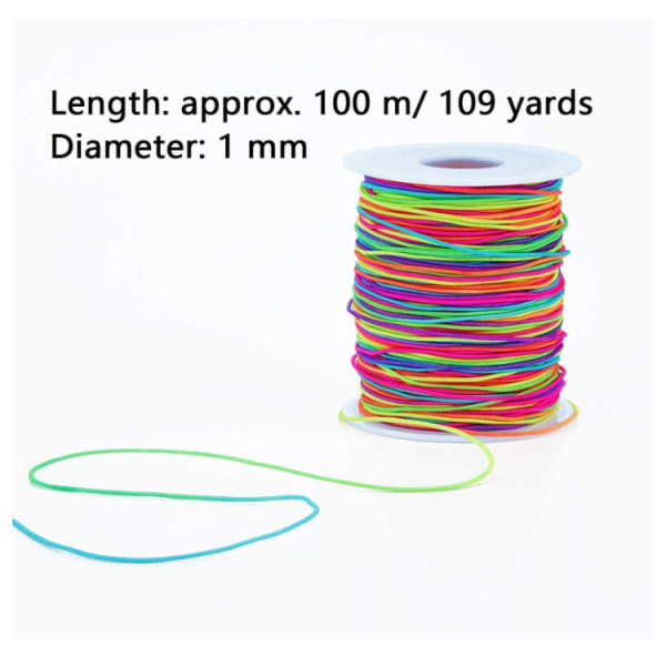 100 meter fargerik elastisk perletau, elastisk snor regnbueperle r