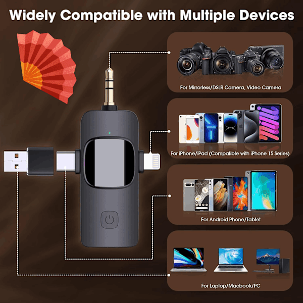 Trådlös Lavalier Mikrofon för iPhone/Android Telefon/Kamera/Laptop