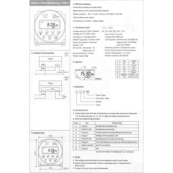 Digitaalinen kytkin ohjelmoitavilla nestekiteillä Rele CN101A DC 12V 16 AMP SPST