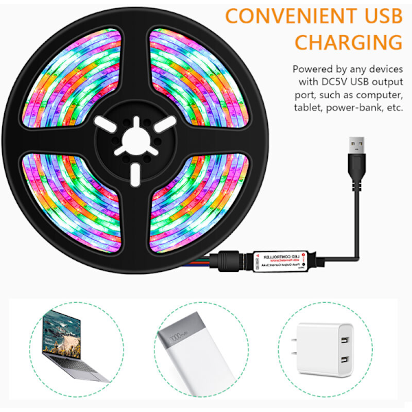 USB Dimbar RGB Fargerike LED-striper med 16-farget IR-fjernkontroll og 4 lysmoduser 5m 300ed lysstreng for TV hjemmelaget kjøkkendekorasjon