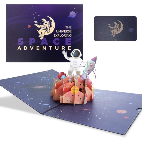 Fødselsdagskort til dreng, barnebarn fødselsdagskort 3D pop up space fødselsdagskort astronaut raket lykønskningskort fest invitationskort til børn