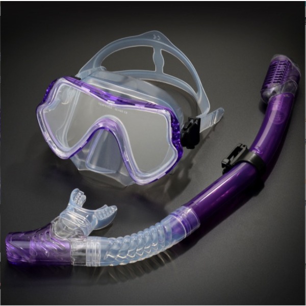 Dykmask Snorkel Set Vuxen Stor Ram Silikon Mask Simning Snorkling Mask Dykmask (Transparent Lila)