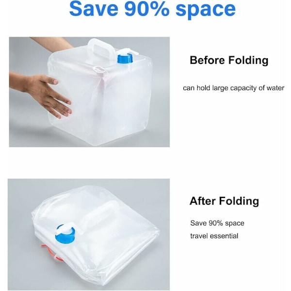 Vikbar Vattenbehållare - 20 L - Med Campingkran - För Livsmedelsbruk - Vikbar Behållare - Dricksvattenbehållare - För Utomhusbruk, Vandring 1-pack