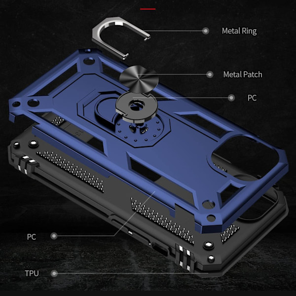 Etui til iPhone 13, støtsikkert deksel med roterende ringstativ for Apple iPhone 13 Navy Blue