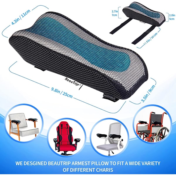 Armstödsöverdrag till kontorsstol - Skum armbågsstöd med ergonomisk form - Minneskumkudde för armstöd på kontorsstolar, spelstolar - Set om 2