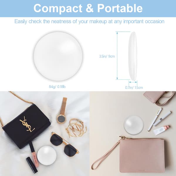 Lighted Travel Mirror, Small 1X Portable Pocket Mirror Compact Vanity Mirror Handbag Purse Mini Handheld Mirror (White)