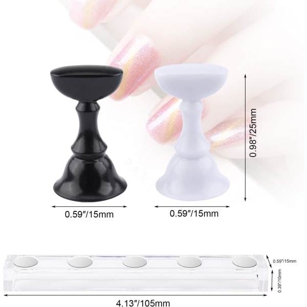 (Sort+Hvid) Magnetisk Falsk Negleholder, Praktisk Akryl Neglekunst Øvelsesdisplay Stativ, Neglesalon Tips Stativ.