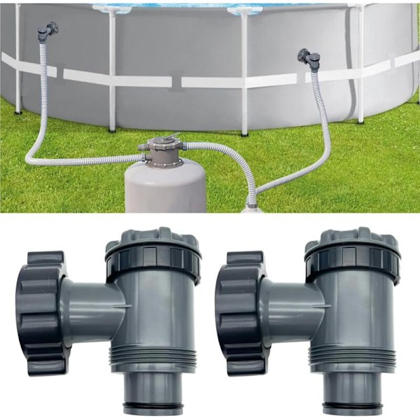 Inlopps-/utloppsventil kompatibel med Coleman, Intex, Bestway, ovanjordisk poolfilterpump, reservdelar till poolpump, för 1-1/2 tums slang (2) set