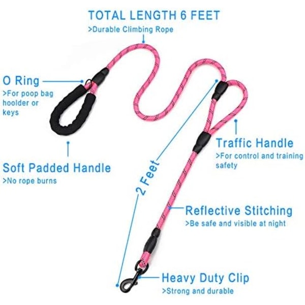 Pet Leash Dog Leash 6 Feet Long, Traffic Padded Two Handles, Heavy Duty, Reflective Double Handle Leash for Controlled Safety Training, Large or Med