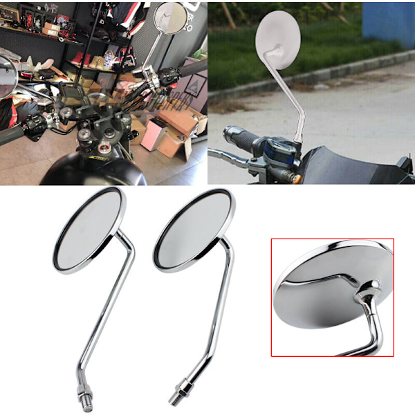 Bakspejl - 1 par 10 mm krom sølv motorcykel motorcykler. Venstre og højre spejl.