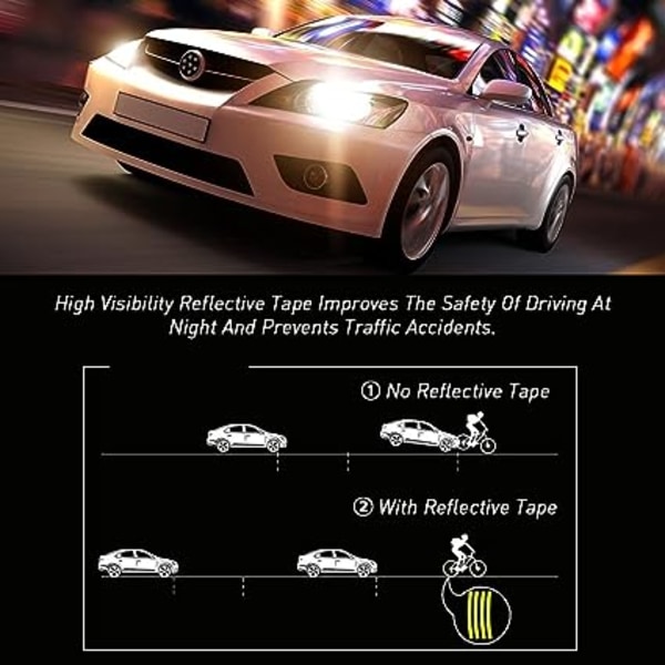 2 st 5 cm x 3 m reflextejp (gul och vit) Varningstape Reflextejp Säkerhetsmarkeringstape Självhäftande reflexdekal Cykel bil