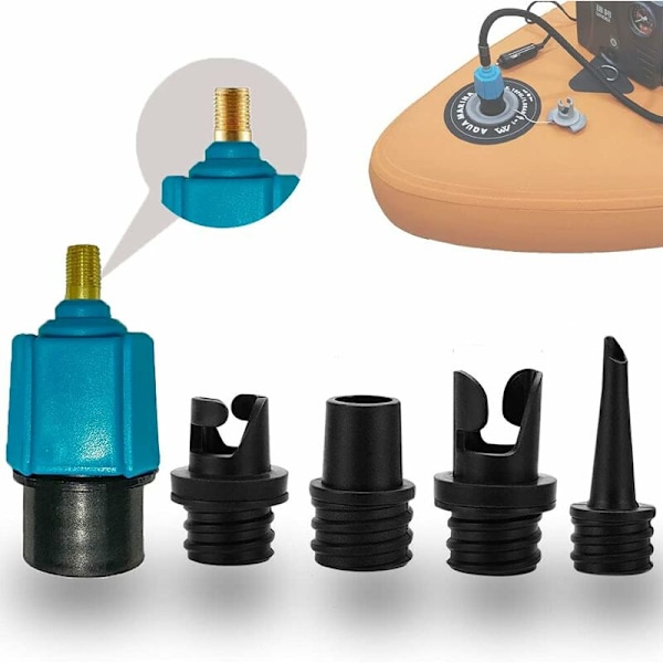 Adapter til paddleboard pumpe, adapter til kajak pumpe med 4 ventilspidser til kajak/oppustelig seng/Paddleboard/båd stand-up paddleboard, ventilkonverter