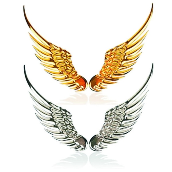 2 par med Angel Wings bilklistremerker (gull, sølv) 3D Wings bilmote metallklistremerker bilaccessoirer 2 par med sølv