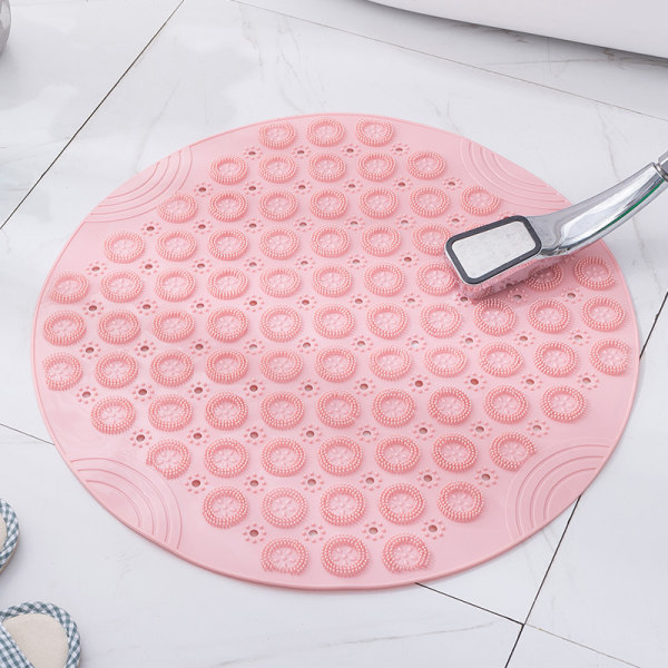 PVC-pyöreä hieronta kylpymatto liukastumaton suihkumatto kylpyhuoneen matto konepesu suihkumatto kylpyamme matto viemärireikiä ja imukupit, 55x55cm, vaaleanpunainen