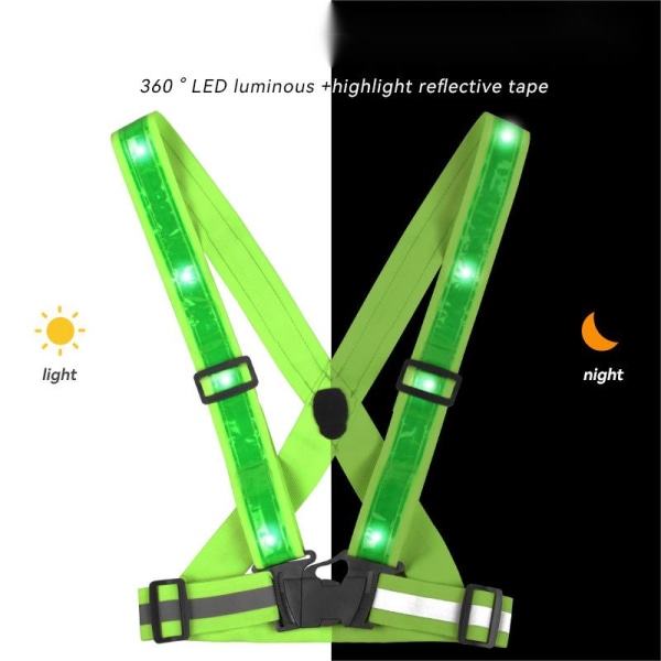 LED-väst för utomhussporter, nattlöpning, ridning, elastisk reflexväst, varning, USB-laddning, lysande remmar