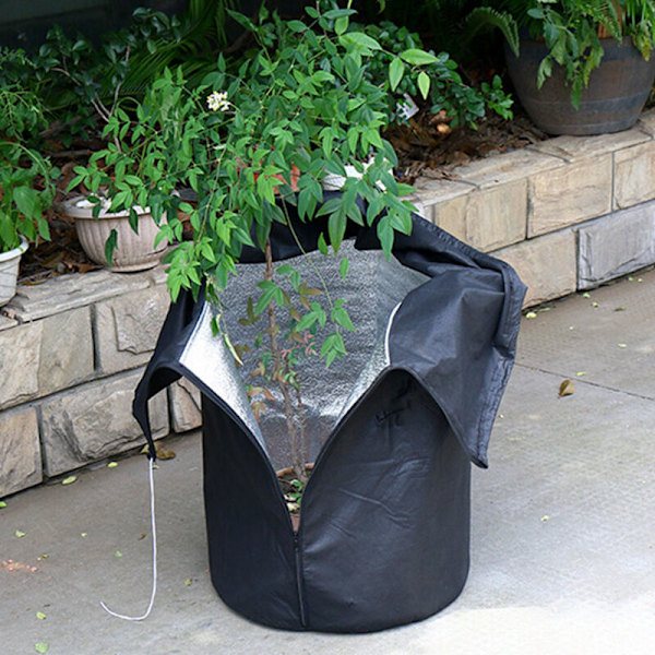 Frostbeskyttelsespose til potteplanter 45 x 55 cm, vinterbeskyttelse til potteplanter, med lynlås og snøre, nem at installere, holder på varmen, frostsikker