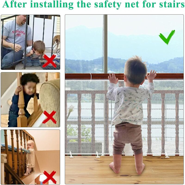 Sikkerhetsnett for barn, babybeskyttelsesnett for balkong og trapp, 300lx90h cm Robust justerbar trappegjerdebarriere i mesh for katt og til