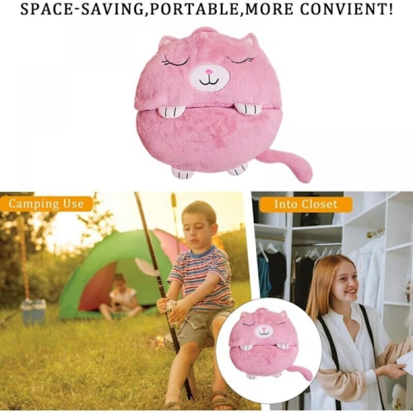 (13050 cm, pinkki) Lasten makuupussi tyynyllä, pehmeä ja mukava, kokoontaitettava 2 in 1 lapsille, ulkokäyttöön, sisätiloihin, hauskaan leikkiin