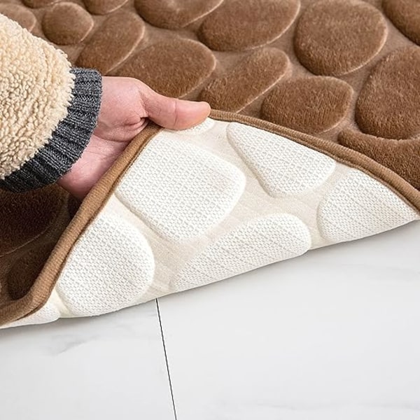 40x60CM (Brun) Inngangsdørmatte Badmatte Hydrofilisk Memory Foam Pebble Design Mikrofiber Sklisikker Myk Bad Badekar Kjøkken