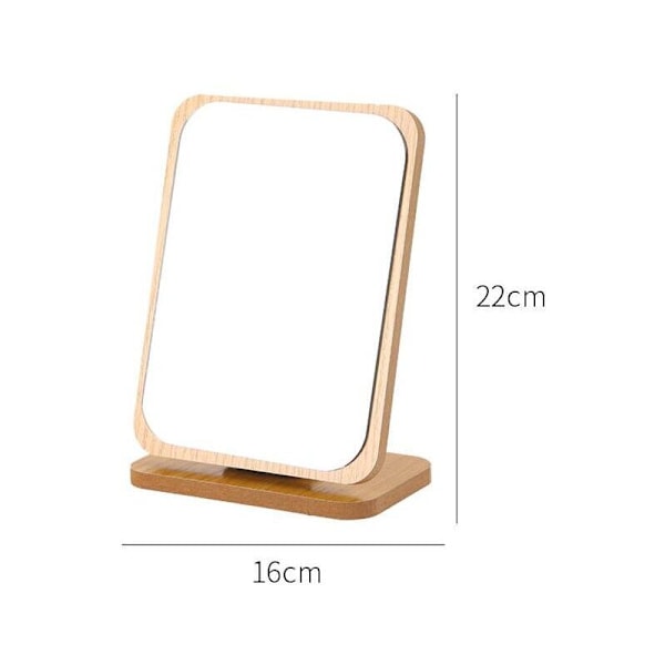 Kokoontaitettava puinen pöytäpeili meikkaamiseen - 22x16cm, Pieni neliönmuotoinen peili jalalla - Kannettava meikkipeili - Neliönmuotoinen peili jalalla