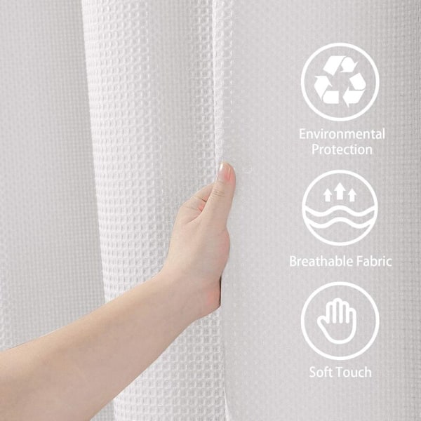 180x180cm (hvid) Waofset bruseforhæng med metalringe, anti-skimmel badeforhæng, robust badeværelsesforhæng til badekar brusekabine, søm våd
