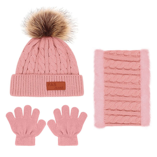 Barnens vintervarma mössa halsduk handskar set, varm stickad virkad tjock fluffig småbarnsmössa Pom Pom mössa varm handskset för flickor pojkar barn