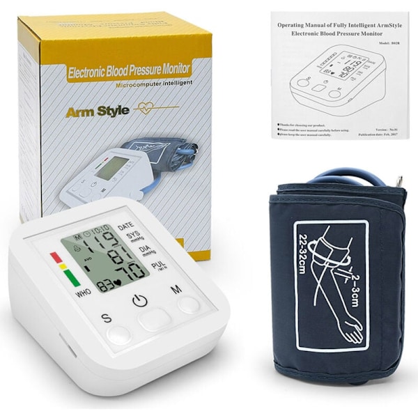 Bärbar och hushållsanvänd tensiometer med manschettarmband, LCD-skärm, exakt mätning